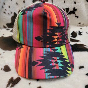Western Serape Stripe Aztec Print Criss Cross Ponytail Hat